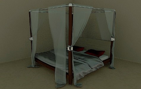 Bed in solid wood with curtains preview image 1